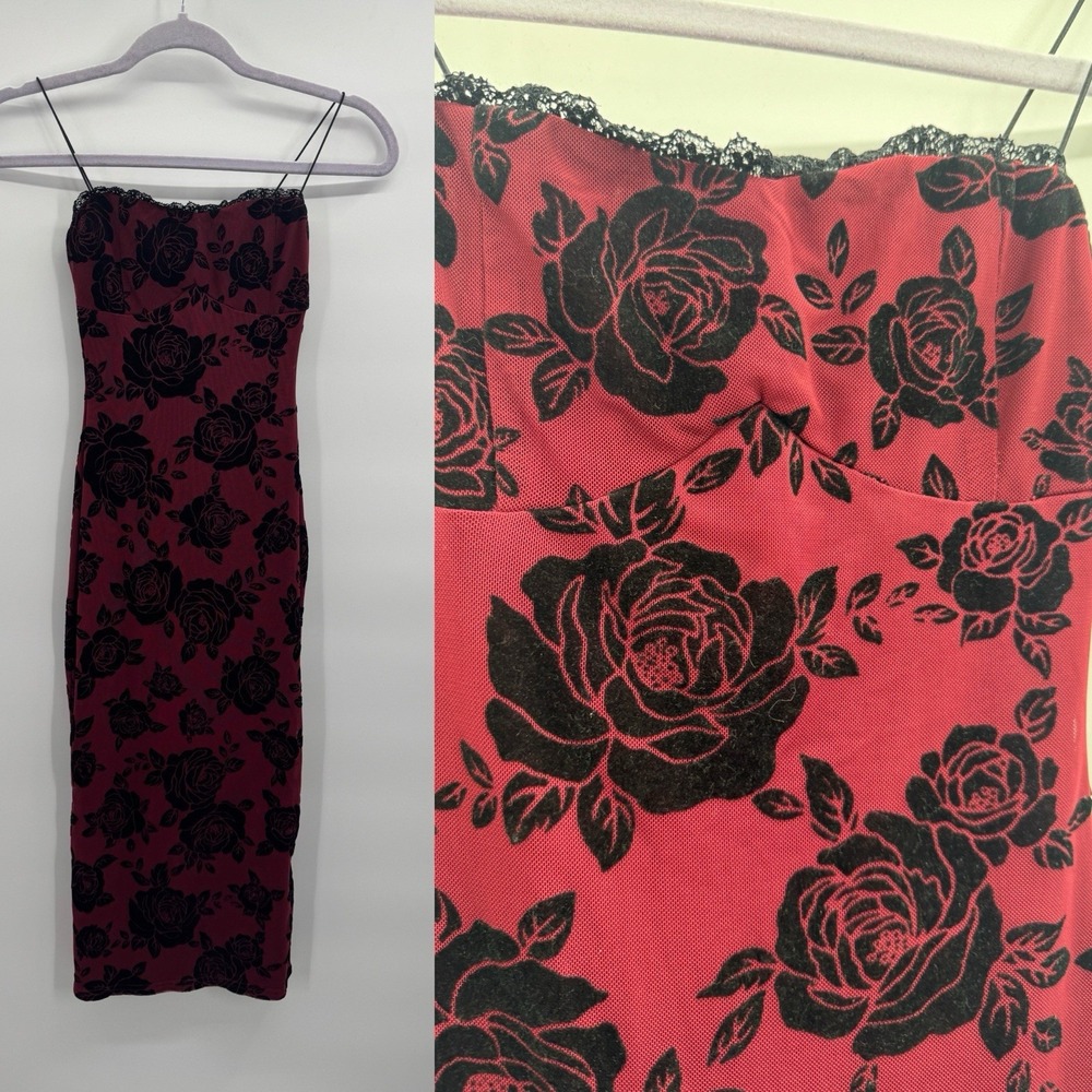 Windsor XS Babydoll Dress Bodycon Mesh Floral Velvet Burnout Roses Whimsigoth